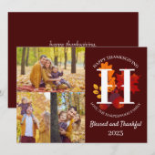 Floral Monogram Thanksgiving Familiefoto Collage Feestdagenkaart (Voorkant / Achterkant)