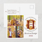 Floral Monogram Thanksgiving Familiefoto Collage Feestdagenkaart (Voorkant / Achterkant)