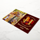 Floral Monogram Thanksgiving Familiefoto Collage Folie Feestdagenkaart (Gedraaid)