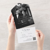 Floral Monogram Trouwfoto QR Code All In One Uitnodiging (Afscheurbaar)