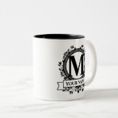 Floral Monogram Tweekleurige Koffiemok (Voorkant rechts)