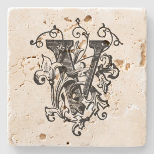 Floral Monogram "V" Stenen Onderzetter