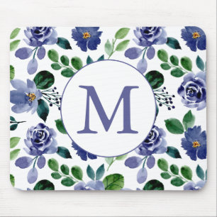 Floral-monogram van de Roestische marineblauwe Wat Muismat