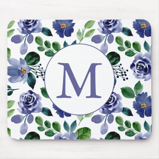 Floral-monogram van de Roestische marineblauwe Wat Muismat (Voorkant)