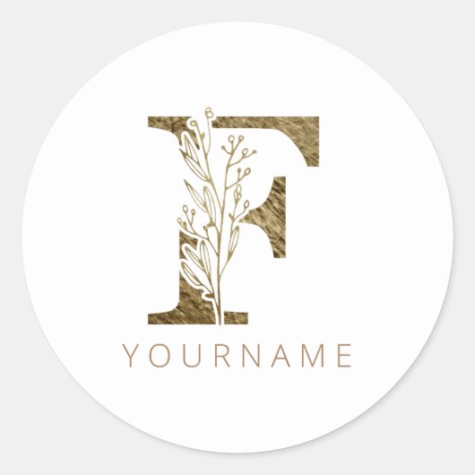 Floral Monogram van Elegant Gold Foliage Ronde Sticker (Voorkant)