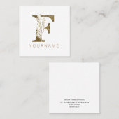 Floral Monogram van Elegant Gold Foliage Vierkante Visitekaartje (Voorkant / Achterkant)