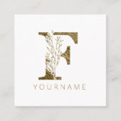 Floral Monogram van Elegant Gold Foliage Vierkante Visitekaartje (Voorkant)