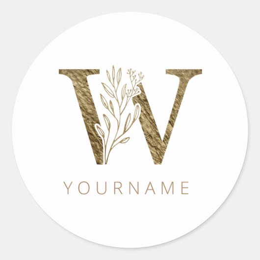 Floral Monogram W Elegant Gold Foliage Ronde Sticker (Voorkant)