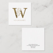 Floral Monogram W Elegant Gold Foliage Vierkante Visitekaartje (Voorkant / Achterkant)