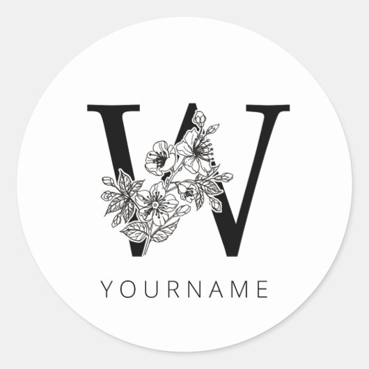 Floral Monogram W Sakura Kersenbloesems Ronde Sticker (Voorkant)