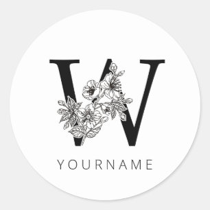 Floral Monogram W Sakura Kersenbloesems Ronde Sticker