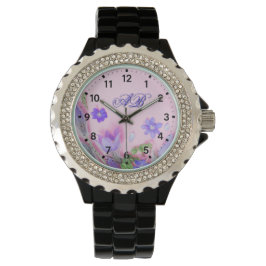 Floral Monogram Watch | Blue Wildflowers Rhineston Horloge