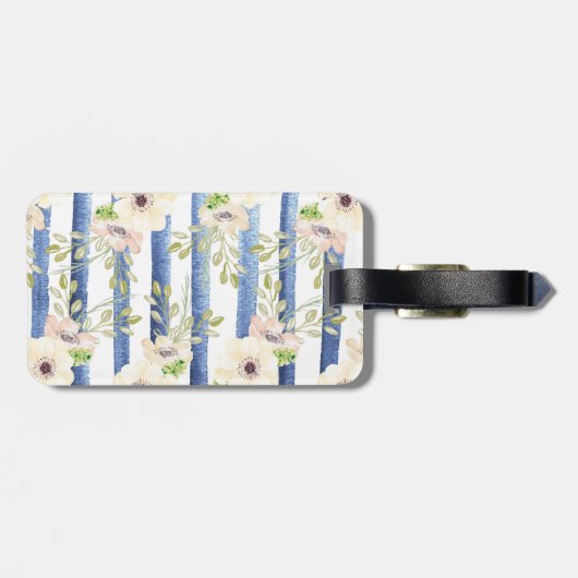 Floral Monogram Waterverf Aangepaste stripes Bagagelabel (Achterkant horizontaal)