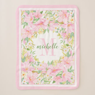 Floral Monogram Waterverf Blush Pink Baby Girl Sherpa Deken