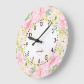 Floral Monogram Waterverf Botanische Blush Roze Grote Klok (Hoek)