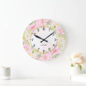 Floral Monogram Waterverf Botanische Blush Roze Grote Klok (Huis)