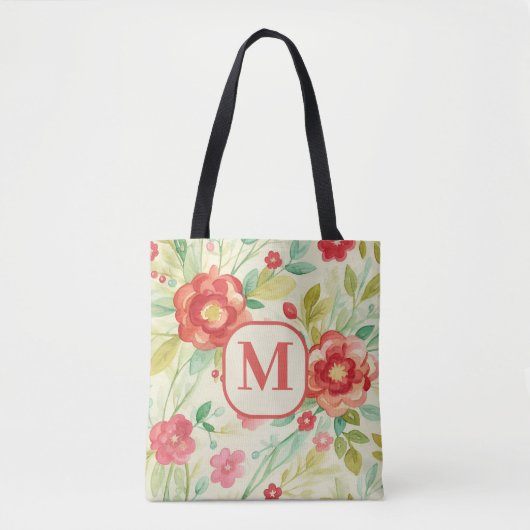  Floral monogram waterverf elegant Tote Bag (Voorkant)