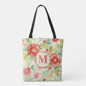  Floral monogram waterverf elegant Tote Bag (Achterkant)