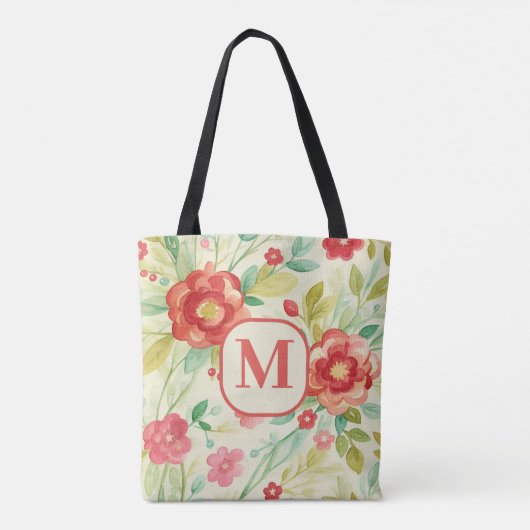 Floral monogram waterverf elegant Tote Bag (Achterkant)