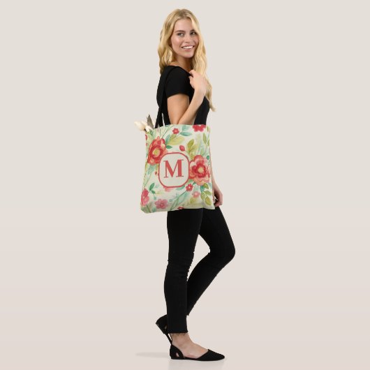 Floral monogram waterverf elegant Tote Bag (Op model)