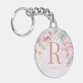 Floral monogram Waterverf Pastel Foto Sleutelhanger (Voorkant Links)