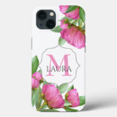 Floral Monogram Waterverf Roze Modern Case-Mate iPhone Case (Achterkant)
