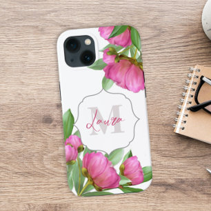 Floral Monogram Waterverf Roze Modern Hoesje-Mate  Case-Mate iPhone Case