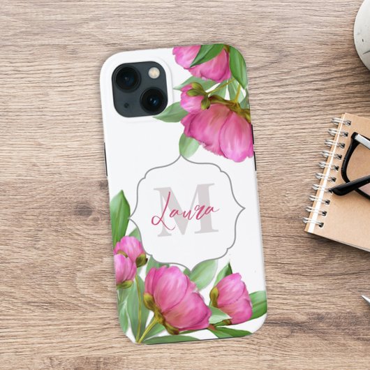 Floral Monogram Waterverf Roze Modern Hoesje-Mate  Case-Mate iPhone Case
