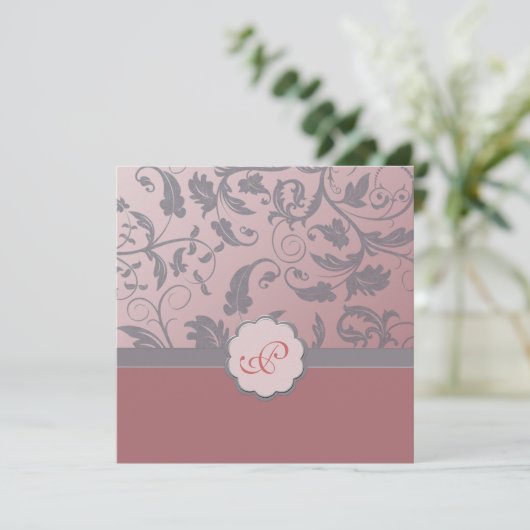 Floral Monogram Weddenschap Kaart (Staand voorkant)