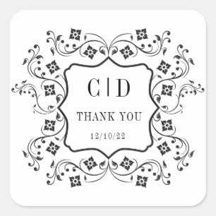 Floral  Monogram Wedding Favor Vierkante Sticker