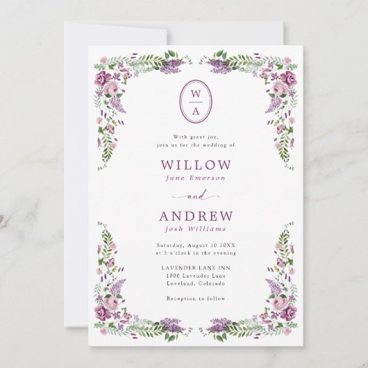  Floral Monogram Wedding Kaart (Voorkant)