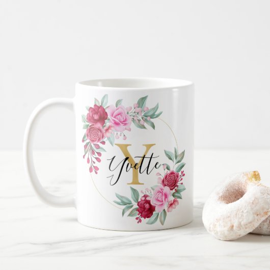 Floral Monogram Y Koffiemok (Met donut)