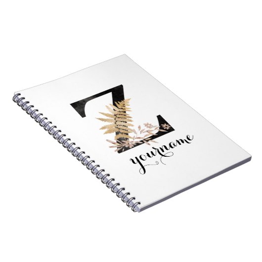 Floral Monogram Z Black Gold Flora Notitieboek (Rechterzijde)