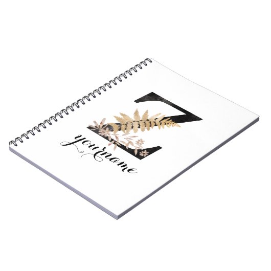 Floral Monogram Z Black Gold Flora Notitieboek (Linkerzijde)