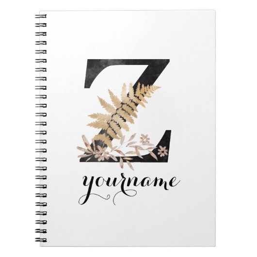 Floral Monogram Z Black Gold Flora Notitieboek (Voorkant)