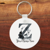 Floral Monogram Z Dark Herb Foliage Sleutelhanger (Voorkant)