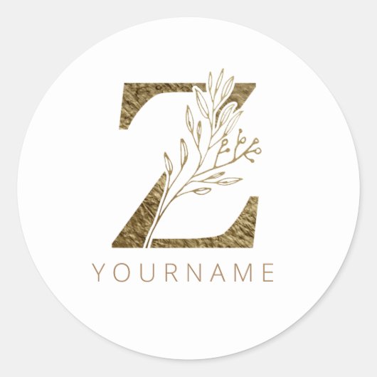 Floral Monogram Z Elegant Gold Foliage Ronde Sticker (Voorkant)