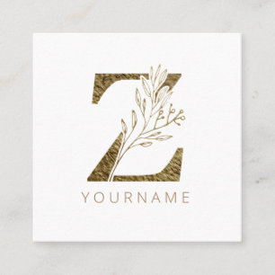 Floral Monogram Z Elegant Gold Foliage Vierkante Visitekaartje