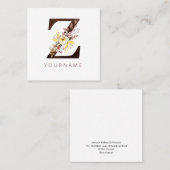 Floral Monogram Z Rich Autumn Foliage Vierkante Visitekaartje (Voorkant / Achterkant)