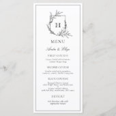 Floral Monogram Zwart-wit Bruiloft Menu (Voorkant)