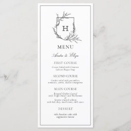 Floral Monogram Zwart-wit Bruiloft Menu