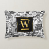 Floral monogram zwart, wit en  goud accent kussen (Voorkant)