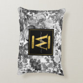Floral monogram zwart, wit en  goud accent kussen (Achterkant (Verticaal))