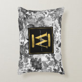 Floral monogram zwart, wit en  goud accent kussen (Voorkant(Verticaal))