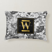 Floral monogram zwart, wit en  goud accent kussen (Achterkant)