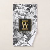 Floral monogram zwart, wit en  goud bad handdoek (Handdoek)