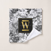 Floral monogram zwart, wit en  goud bad handdoek (Wasdoekje)