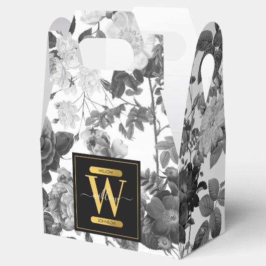 Floral monogram zwart, wit en  goud bedankdoosjes (Geopend)