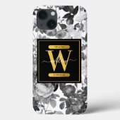 Floral monogram zwart, wit en  goud Case-Mate iPhone case (Achterkant)