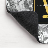 Floral monogram zwart, wit en  goud muismat (Hoek)